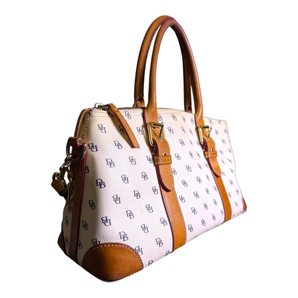 Dooney & Bourke Monogram Signature Satchel Cream Leather Top Handle Crossbody - Picture 5 of 13